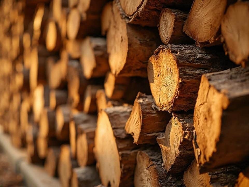 Gros plan sur un tas de bûches de bois de chauffage empilées