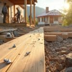 Scène de chantier de construction de maison en bois.