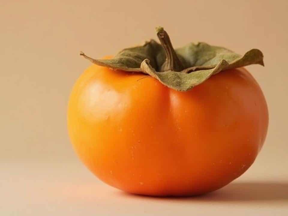 Une persimmon orange mûre et juteuse sur un fond beige.