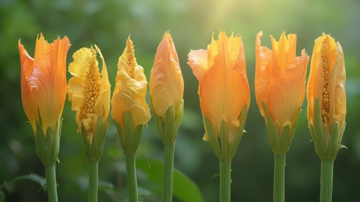 Bouquet de fleurs jaunes et oranges avec des feuilles vertes