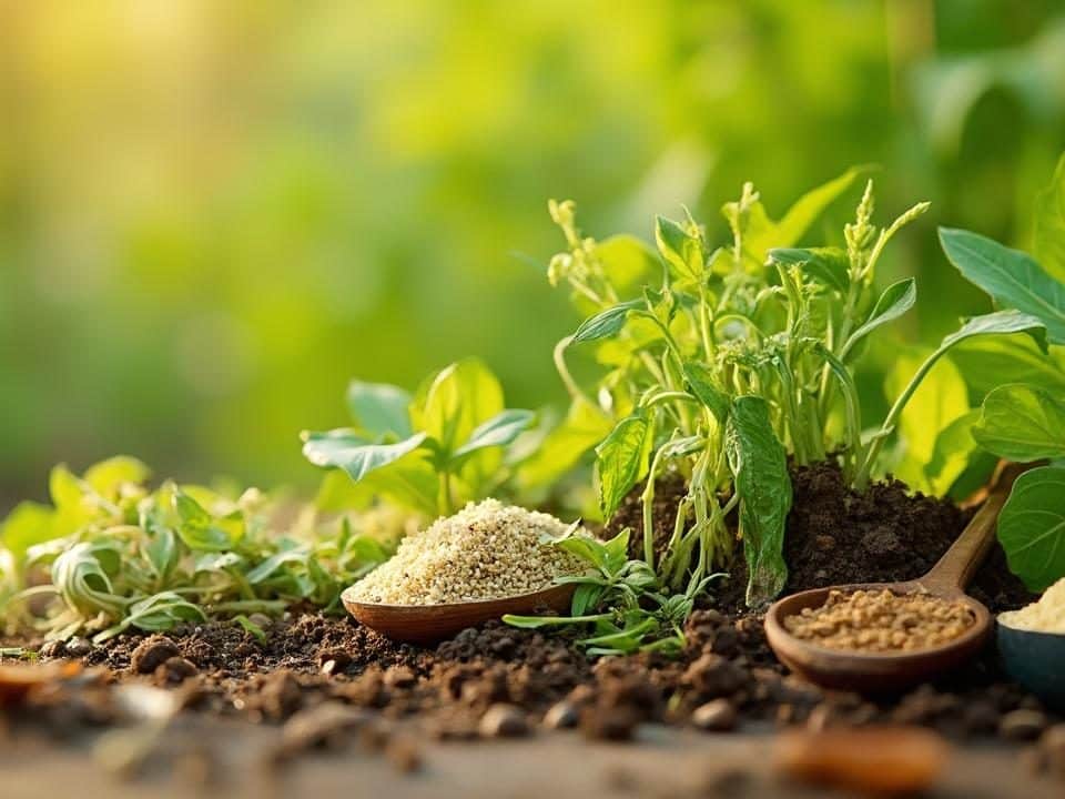 Gros plan sur des plantes et engrais naturels dans un jardin