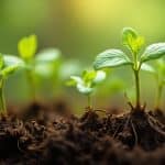 Image montrant de jeunes pousses vertes émergeant du sol fertile.