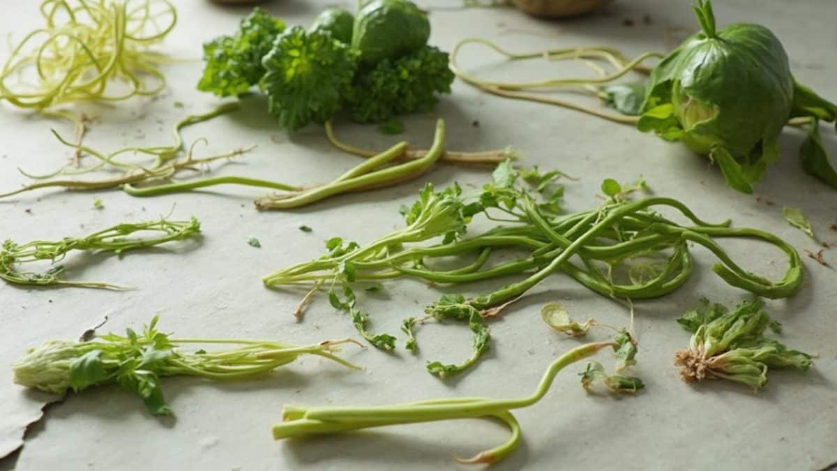 Gros plan sur des légumes verts frais et naturels sur une surface blanche