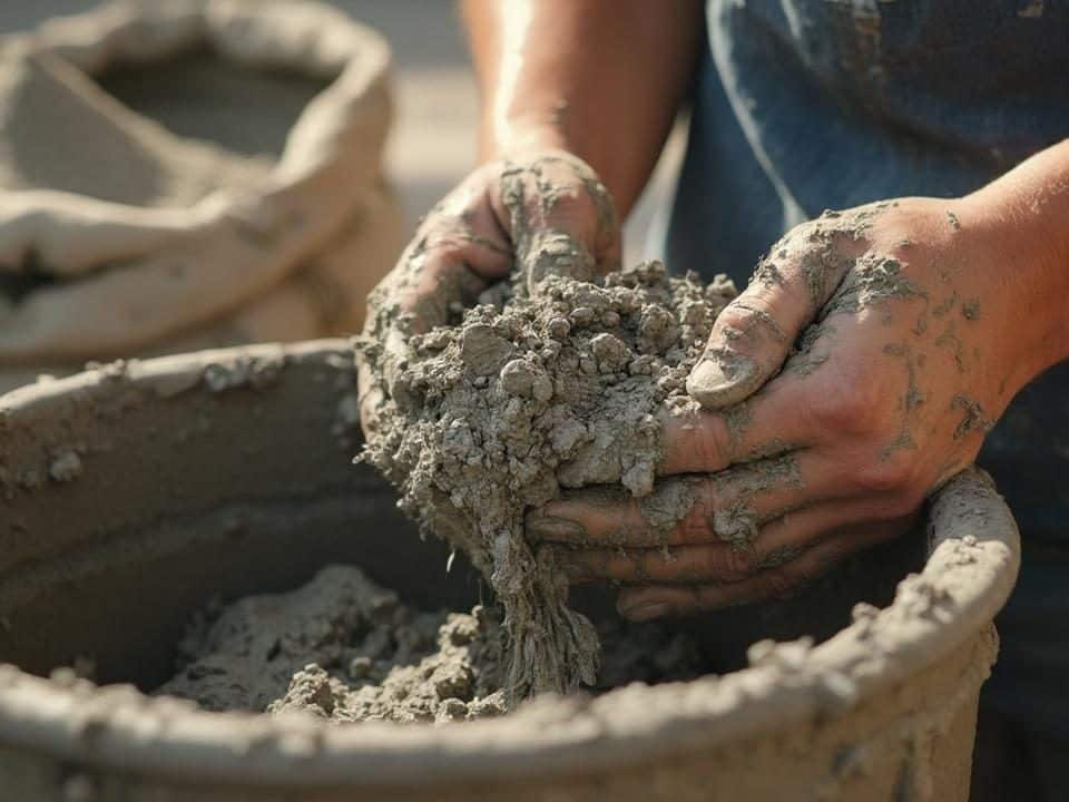 Main d'une personne travaillant avec de la terre argileuse