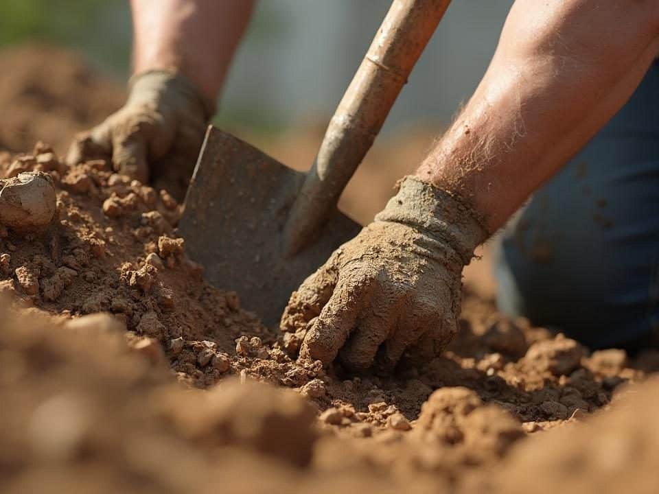 Image montrant des mains sales creuser dans la terre sèche