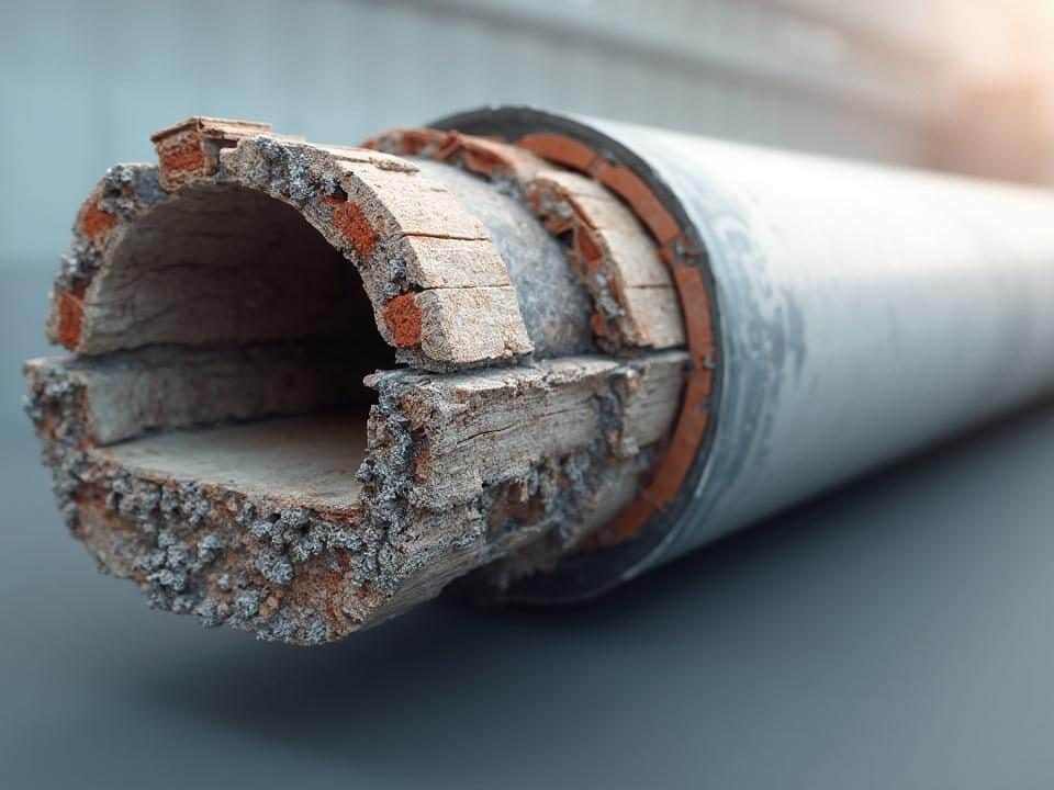 Image d'un tuyau de conduite endommagé avec des fissures et de la corrosion